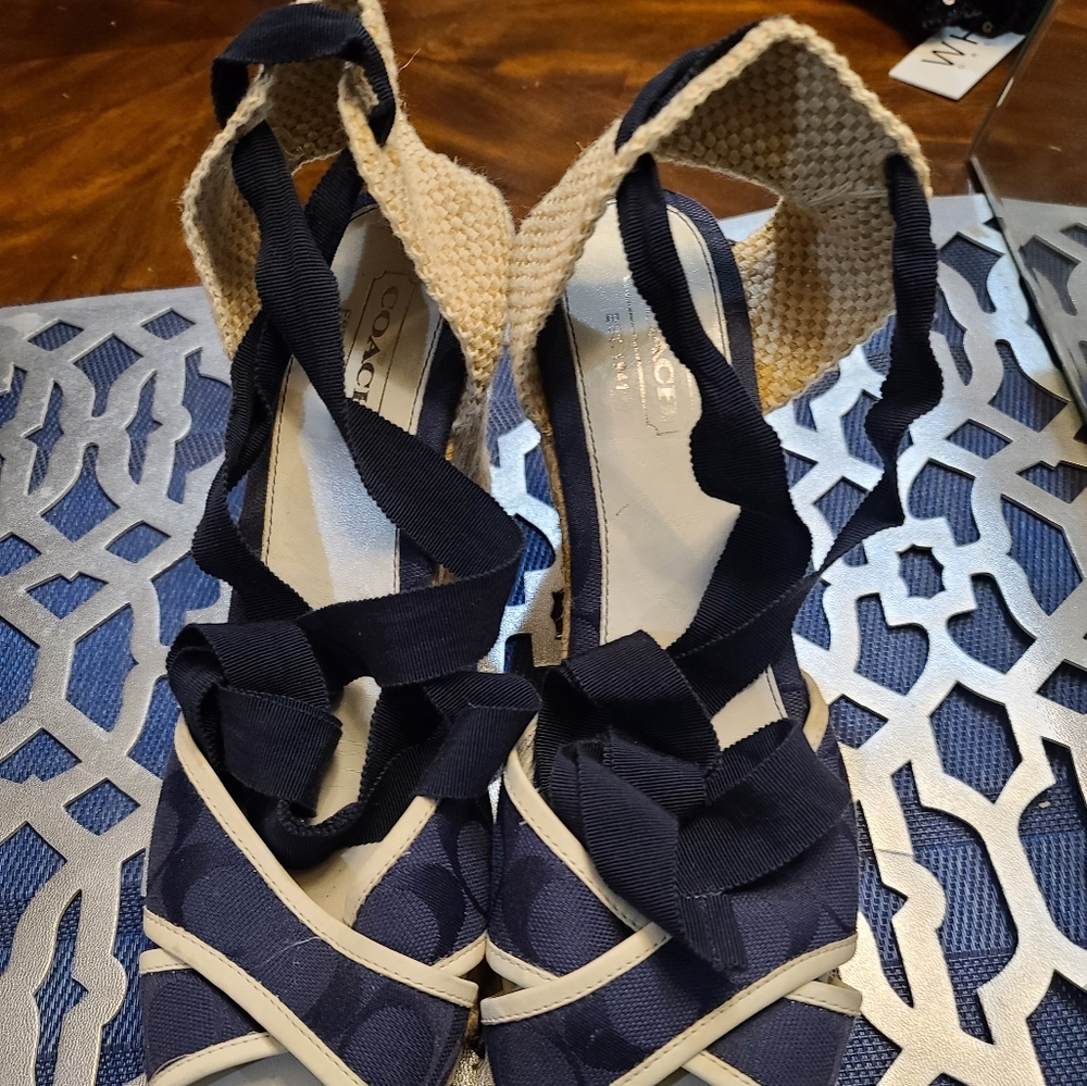 Women's Coach Wedge Heel Lace Up Espadrilles